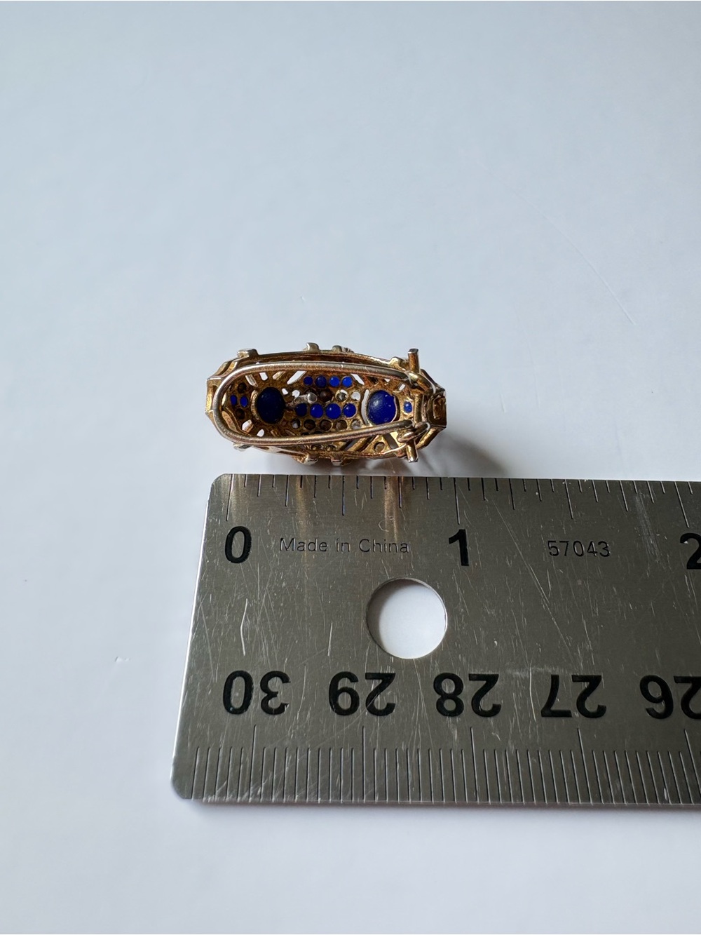Vintage Gold Domed Sculptural Lapis Cabochon Rhinestone Diamond Stud Earrings - Picture 14 of 16